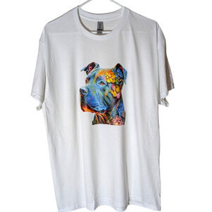 Bright Colorful Pitbull - White Graphic Tee Shirt - Size L - NWOT